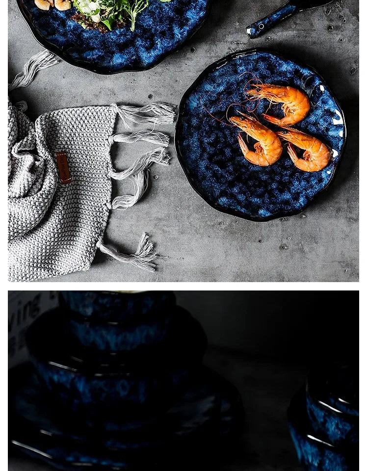 Creative Kiln-Change Bowl and Plate Tableware Home Retro Ceramic Tableware Hotel Dish Plate Rice Bowl Set Home Fish Plate