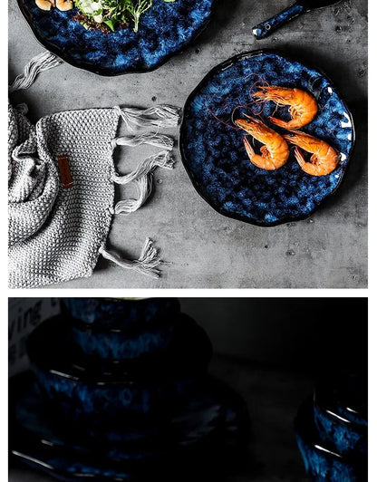 Creative Kiln-Change Bowl and Plate Tableware Home Retro Ceramic Tableware Hotel Dish Plate Rice Bowl Set Home Fish Plate