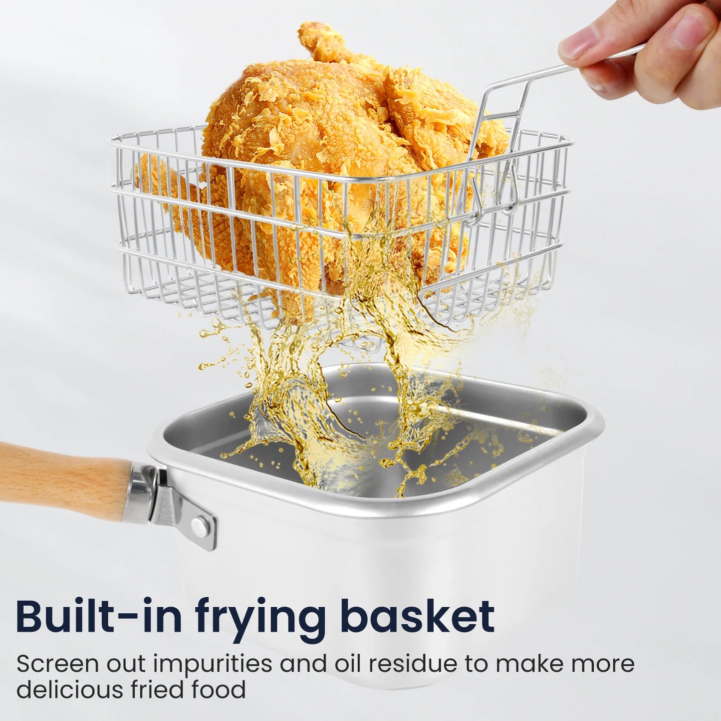 Stainless Steel Deep Fryer Pot set with Basket and Fried Mesh and Steam Rack Square Deep Frying Pot Multifunctional Cooking Pan