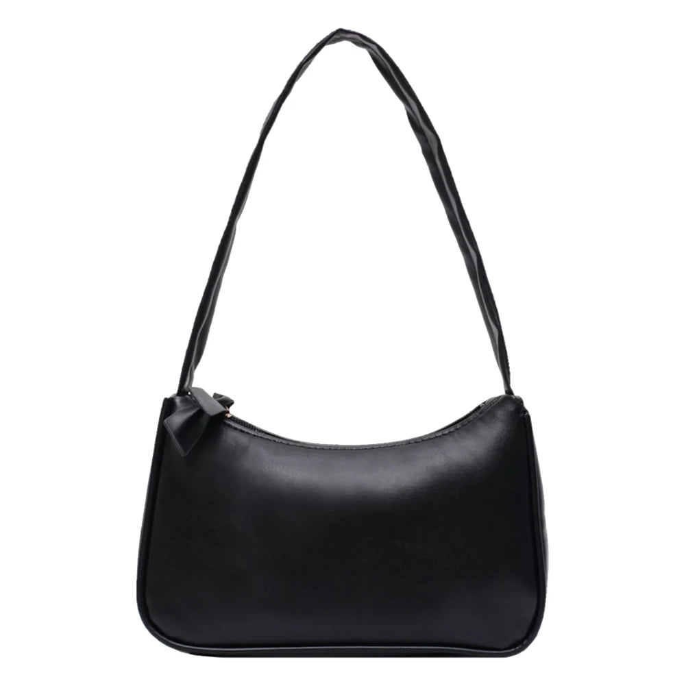 1Pc Retro Forearm Bag Women's Bow Handbag PU Leather Bag For Outdoor shopping
