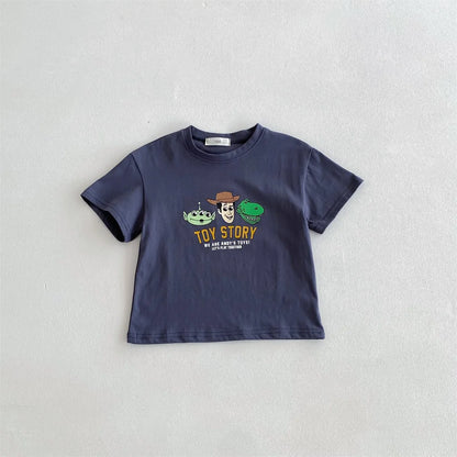 2024 New Summer Boys T-shirt Printed Cartoon Fashion Loose Short Sleeve Tops Children Clothes Baby Round Collar Tees 9m-6y