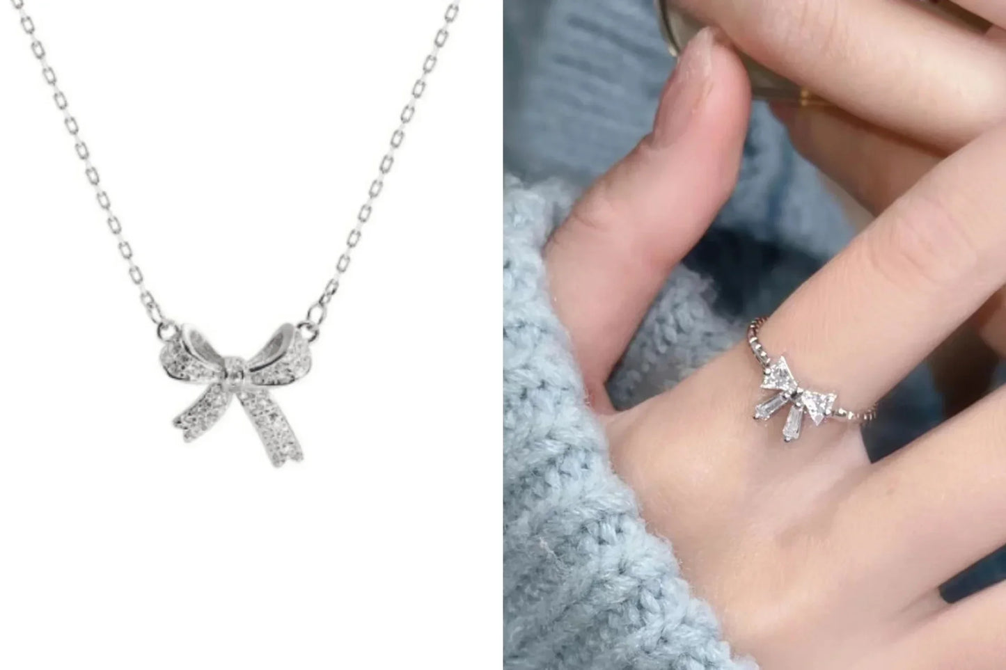 Shiny White Bowknot Rings Female Girls Korean Exquisite Jewelry Open Ring with Shiny Bow Tie Zircon for Party Lovers Gifts