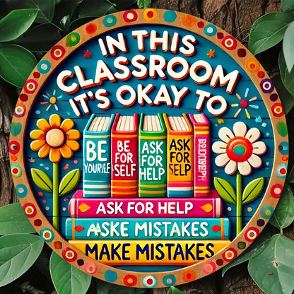 2D Retro Wooden Disc Cartoon Book Flower Design Signboard School Classroom Library After-school Class Door Hanging Decor Gift