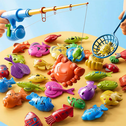 Kids Fishing Toy Set Play Water Toys for Baby Magnetic Rod and Fish with Inflatable Pool Outdoor Sport Puzzle Toys for Children