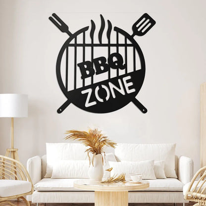 Barbecue Wall Hanging Decor BBQ Zone Retro Signs Grill Outdoor Backyard Kitchen iron Art Decoratio Art,Metal Round Grill Sign