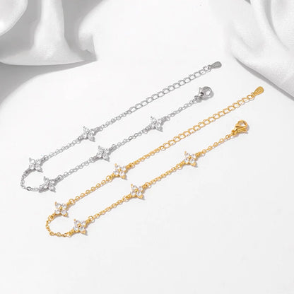 925 Silver Plated Four Leaf Flower 18k Gold Zircon Bracelet For Women Temperament Exquisite Adjustable Link Chain Jewelry Gifts