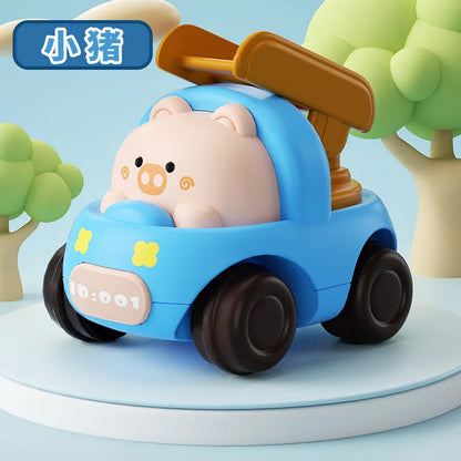 Baby Car Toys for 6 12 Months Friction Car Infant Soft Rubber Inertial Push and Go Vehicles Roll Car Hand Rattle Gift for Kids