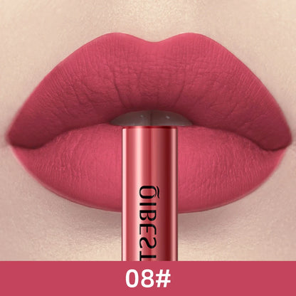 QIBEST 24 Colors Liquid Lipstick Ultra Matte Velvet Long Lasting Women Beauty Red Nonstick Cup Waterproof Lip Gloss Nude Makeup
