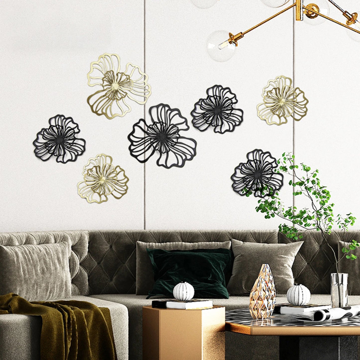 Wall Decoration Flower Metal Wall Art Decor Floral Wall Hanging Decor Wall Ornament for Living Room Kitchen Bathroom Hotel