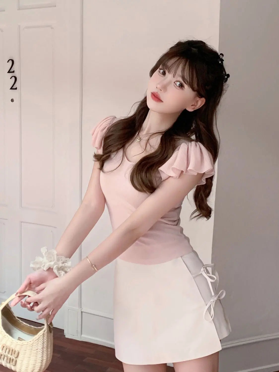 Women Clothes Summer Casual Fashion Simplicity Solid Color V-neck Tops Women's Trend All-match Sweet Temperament Slim T-Shirt