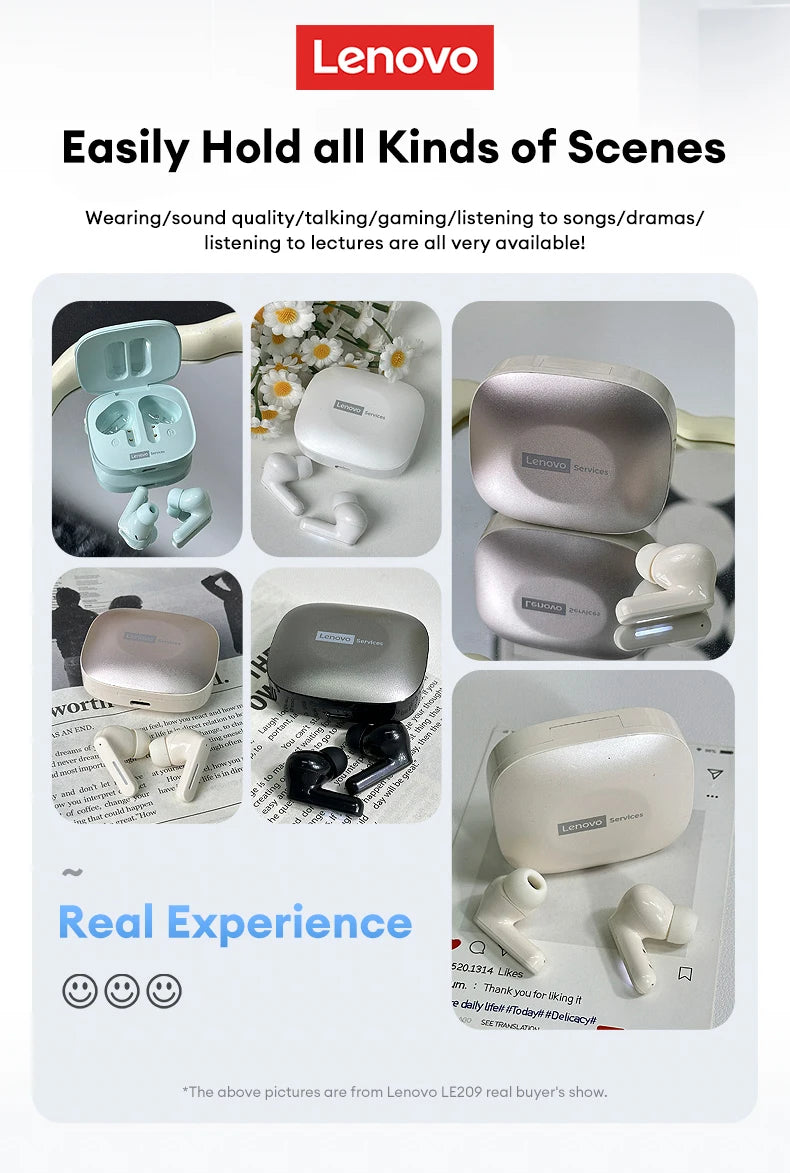 New Lenovo LE209 Wireless Bluetooth Earphone ANC Noise Reduction HiFi Music Bluetooth Headphone 30H Battery Life Gaming Headset