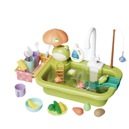 Kids Kitchen Sink Dishwasher Play Set Toys Water Running Pretend Food Fishing Toys Role Play Kids Birthday Gifts Imaginative Fun