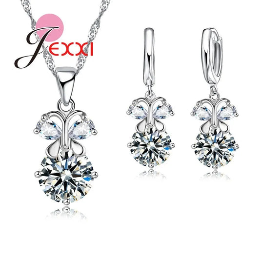 Elegant Women Jewelry Set For Wedding Accessory Pendant Necklaces Earring 925 Sterling Silver Jewellery Sets For Woman