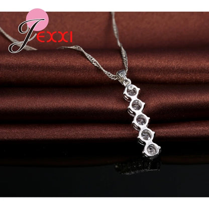 Wedding Women Bijoux Classic Genuine 925 Sterling Silver Cubic Zircon Jewelry Sets Shiny Crystal Necklace Pendant Drop Earrings