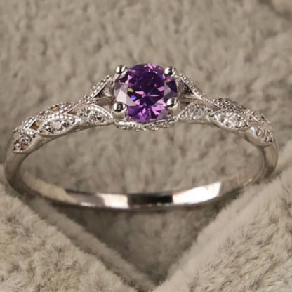 Sterling Silver Light Luxury Style Amethyst Zirconia Women's Ring in Europe and America Simple Fashion Gem Temperament Ring