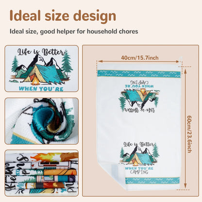 4/6Pcs Kitchen Towels Microfiber Camping Dish Towels 60x40cm Camper Hand Towels with Funny Sayings for Kitchen Bathroom Home