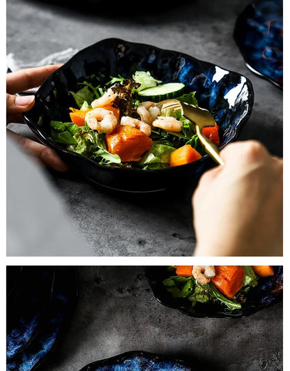 Creative Kiln-Change Bowl and Plate Tableware Home Retro Ceramic Tableware Hotel Dish Plate Rice Bowl Set Home Fish Plate