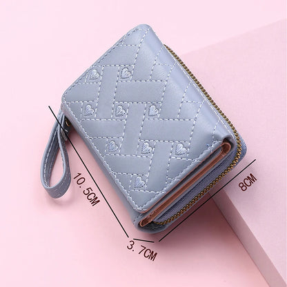 Women's Wallet For PU Leather Fashion Embroidered Love Tri-fold Small Wallet Card Holder Multi-card Slot Coin Purses