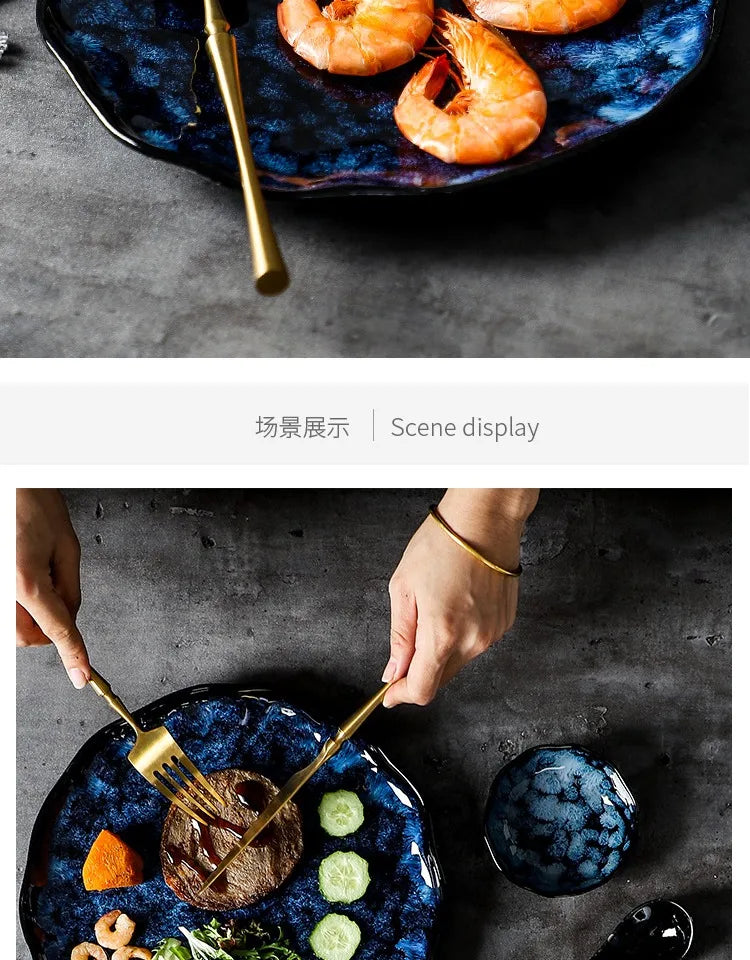 Creative Kiln-Change Bowl and Plate Tableware Home Retro Ceramic Tableware Hotel Dish Plate Rice Bowl Set Home Fish Plate