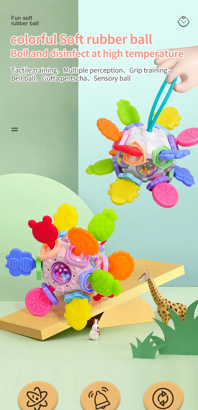 Montessori Baby Teething Toys Sensory Chew Teething Ball Rattle Grasping Activities Babies Toys for 0-18 Months Girls Boys Gifts