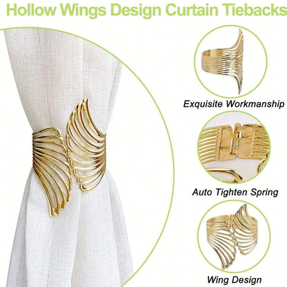 2pcs Modern Luxury Gold/Silver Creative Angel Wings Pattern Spring Curtain Tiebacks,Used For Bedroom, Living Room Curtains