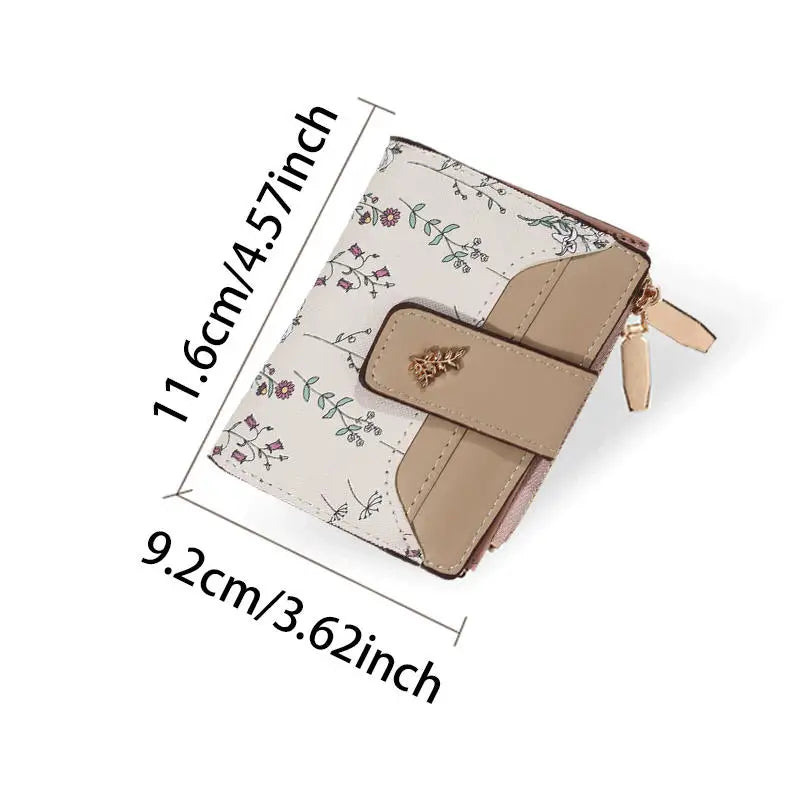 PU Leather Short Wallet Women Multi-Cards Zipper Coin Purse Hasp Small Flowers Card Bag Wallet Zipper Hasp For Girl