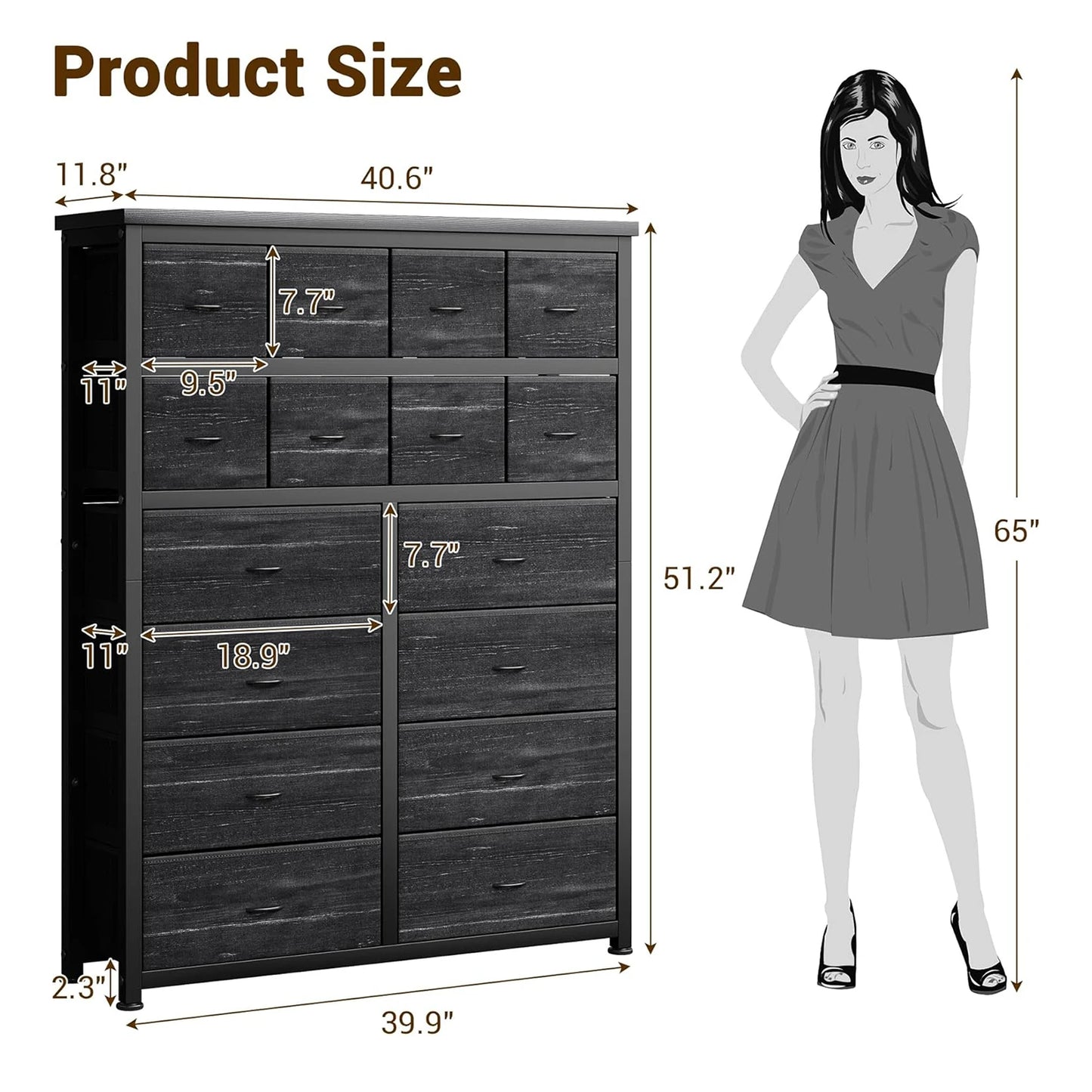 Dresser for Bedroom with 16 Drawer, Dressers & Chests of Drawers, Tall Dresser for Bedroom, Dresser Organizer with Fabric Bins