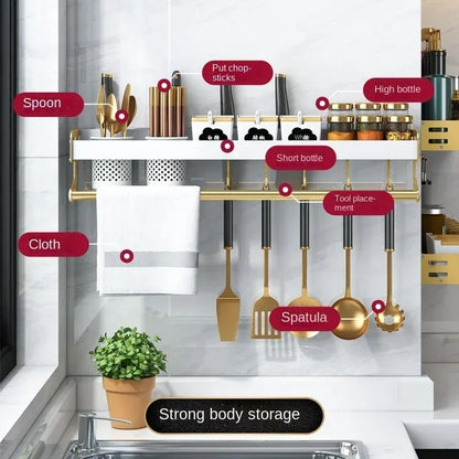 Kitchen Organizer Shelf Wall-mounted Spice Storage Rack Kitchen Knife Holder Wall Seasoning Chopstick Spoon Shovel Storage Sheif