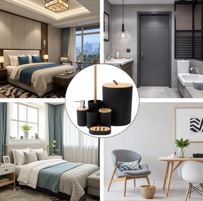 Modern Bathroom Essentials Set/Includes Toothbrush Holder, Waste Bin, Toilet Brush, Cup, Soap Dish and Soap Dispenser