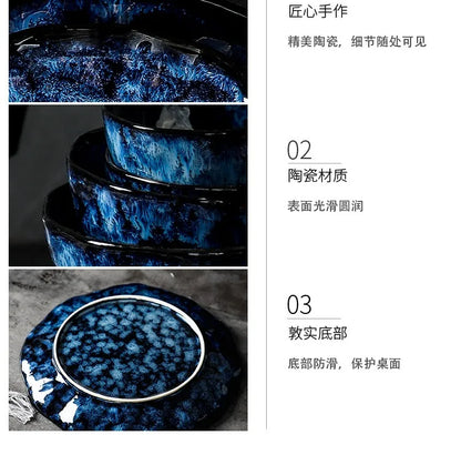 Creative Kiln-Change Bowl and Plate Tableware Home Retro Ceramic Tableware Hotel Dish Plate Rice Bowl Set Home Fish Plate