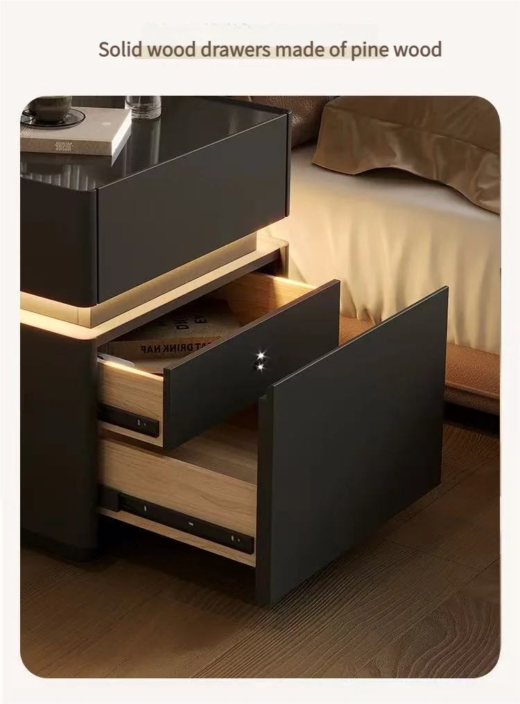 Smart bedside cabinet  new model suspended solid wood leather simple and modern small sized bedroom no installation required fin