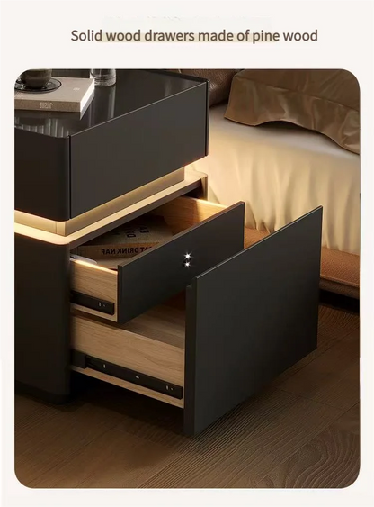 Smart bedside cabinet  new model suspended solid wood leather simple and modern small sized bedroom no installation required fin