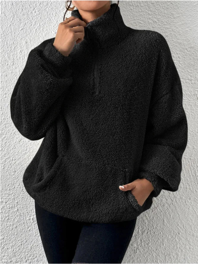 2024 Autumn Winter Fashion Women Velvet hoodie Solid Color Thickened Plush Pullover Big pocket Warm Long Sleeve Lady Sweatshirt