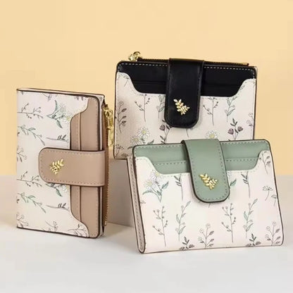 PU Leather Short Wallet Women Multi-Cards Zipper Coin Purse Hasp Small Flowers Card Bag Wallet Zipper Hasp For Girl