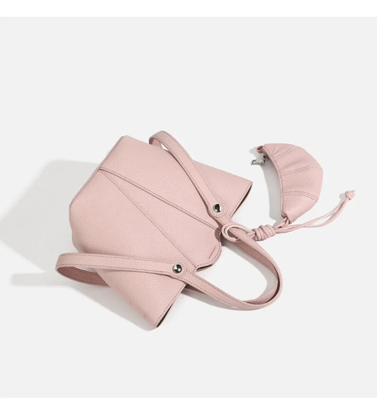 Designer PU Leather Bucket Bag Women Fashion Two-in-One Shoulder Crossbody Top Handle Convertible Purse High Quality