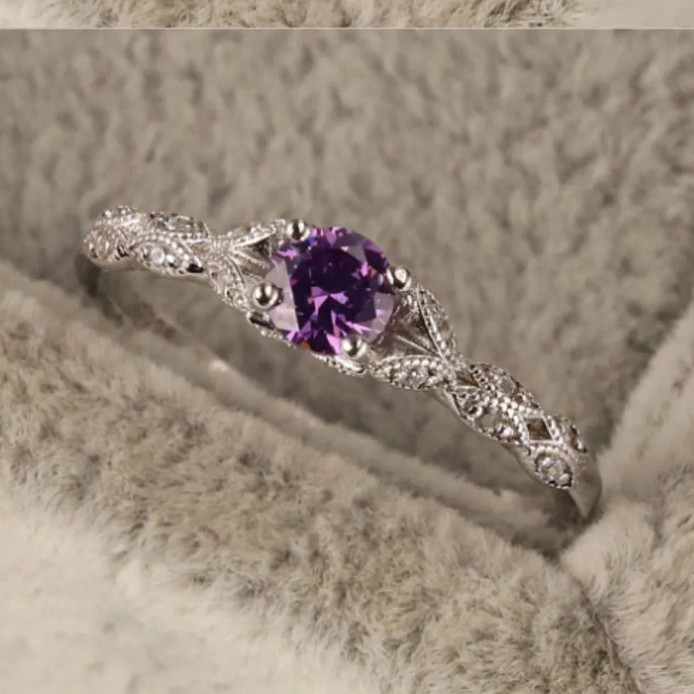 Sterling Silver Light Luxury Style Amethyst Zirconia Women's Ring in Europe and America Simple Fashion Gem Temperament Ring