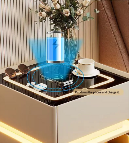 Smart bedside cabinet  new model suspended solid wood leather simple and modern small sized bedroom no installation required fin