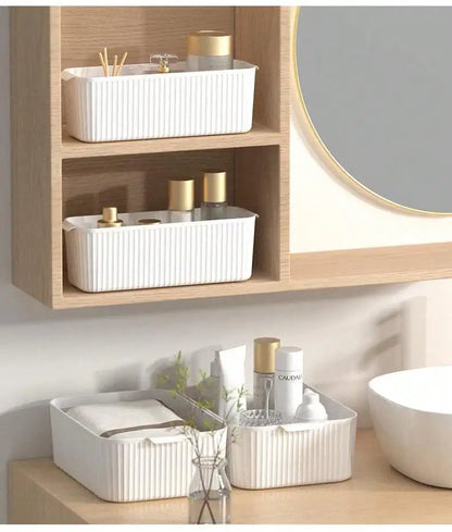 WORTHBUY Bathroom Storage Box Makeup Organizer Plastic Desktop Cosmetics Organizer Multifunctional Toiletries Storage Basket