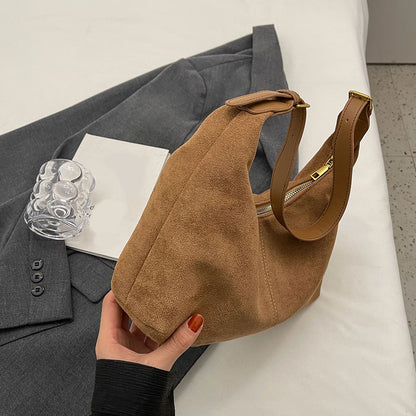 Vintage Handbag Purse for Women Suede Shoulder Bag Causal Crossbody Bags Female Luxury Designer Clutch Ladies Crescent Hobo Bag