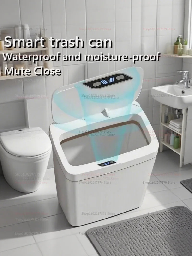 15L Non Contact Smart Sensor Trash Can Automatic Bagging Electric Bathroom Trash Bin Wireless White Smart Home Kitchen Disposal