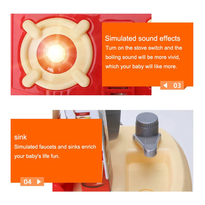 Dining Table for Pretend Food Kitchen Toys for Kids Ages 3-8,Play Kitchen Accessories W/Real Sounds Light, for Boys, Girls