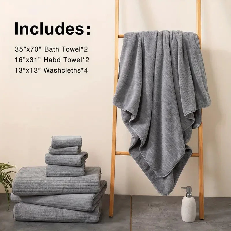 8 Pcs Bath Towel Set - Included 4 Washcloths, 2 Face Towels & 2 Bath Towels - Absorbent & Quick Dry, Ideal for Bathroom, Gym