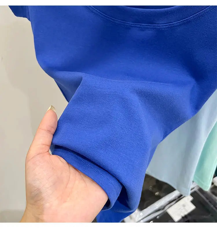 Women's Clothing U-neck T-Shirts Tops Tees pure cotton shoulder sleeved summer solid color slimming short low neck bottom shirt