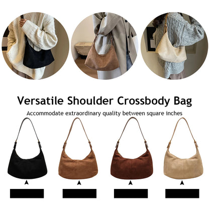 Vintage Handbag Purse for Women Suede Shoulder Bag Causal Crossbody Bags Female Luxury Designer Clutch Ladies Crescent Hobo Bag