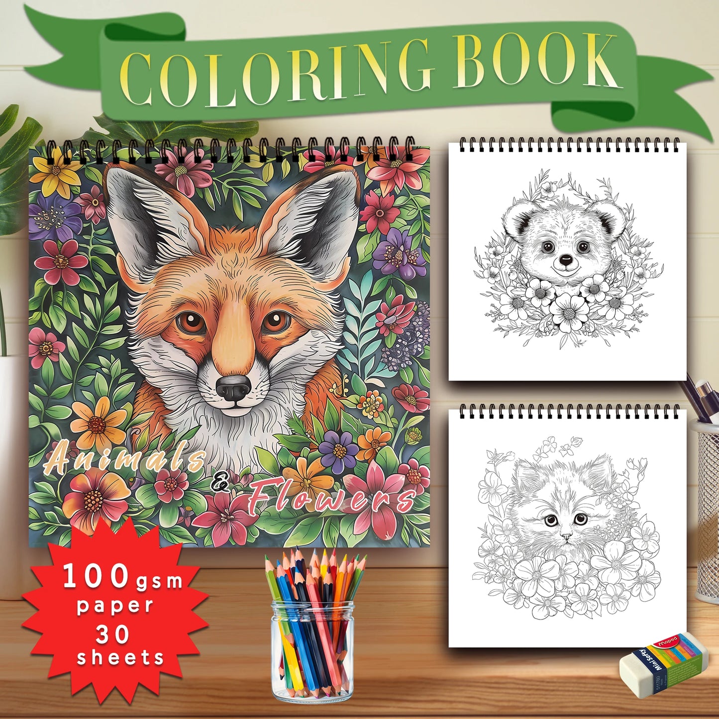 Stress Reduction Colouring Book 30 Sheets, 8.3x 8.3 inch 100gsm Thick Paper, Spiral Bound, Halloween and many other holiday gift