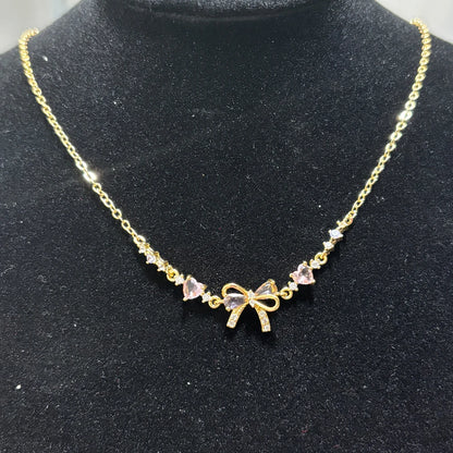 Y2K Exquisite Sweet Pink Zircon Bowknot Love Heart Chain Bracelet For Women Girls Party Birthday Jewelry Gift