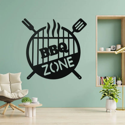 Barbecue Wall Hanging Decor BBQ Zone Retro Signs Grill Outdoor Backyard Kitchen iron Art Decoratio Art,Metal Round Grill Sign