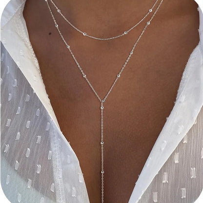 Fashion Gold Color Y-Shaped Pendant Necklaces For Women Girls Luxury Cubic Zirconia Long Tassel Dangle Choker Jewelry Gift