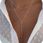 Fashion Gold Color Y-Shaped Pendant Necklaces For Women Girls Luxury Cubic Zirconia Long Tassel Dangle Choker Jewelry Gift