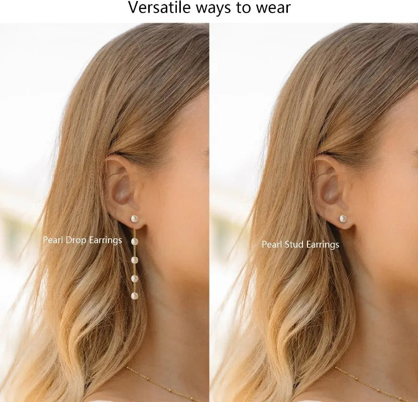 Gold Jewelry Set for Women, Dainty 14K Gold/Silver Plated Pearl Necklace and Earring Set with Drop Earrings Bracelets Necklace